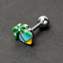 Load image into Gallery viewer, 16G 1/4 Aurora Gem Beach Heart Palm Tree Cartilage Tragus Earring
