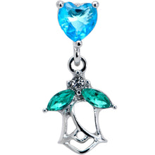 Load image into Gallery viewer, 16G 1/4 Blue CZ Gem Heart And Rose Dangle Cartilage Earring
