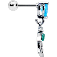 Load image into Gallery viewer, 16G 1/4 Blue CZ Gem Heart And Rose Dangle Cartilage Earring
