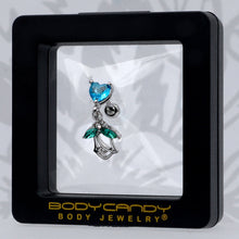 Load image into Gallery viewer, 16G 1/4 Blue CZ Gem Heart And Rose Dangle Cartilage Earring
