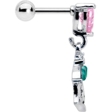 Load image into Gallery viewer, 16G 1/4 Pink CZ Gem Heart And Rose Dangle Cartilage Earring
