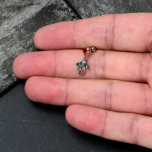 Load image into Gallery viewer, 16G 1/4 Red CZ Gem Heart And Rose Dangle Cartilage Earring
