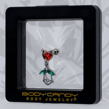 Load image into Gallery viewer, 16G 1/4 Red CZ Gem Heart And Rose Dangle Cartilage Earring
