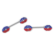 Load image into Gallery viewer, 14G 9/16 Patriotic Kissy Lips Barbell Nipple Ring Set
