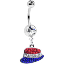 Load image into Gallery viewer, Red Blue Clear Gem Patriotic Hat Dangle Belly Ring

