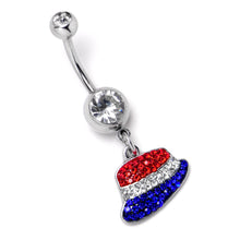 Load image into Gallery viewer, Red Blue Clear Gem Patriotic Hat Dangle Belly Ring
