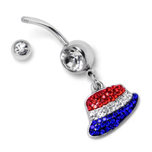 Load image into Gallery viewer, Red Blue Clear Gem Patriotic Hat Dangle Belly Ring

