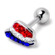 Load image into Gallery viewer, 16G 1/4 Red Blue Clear Gem Patriotic Hat Cartilage Tragus Earring
