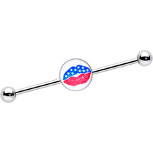 Load image into Gallery viewer, 14G Inlay Patriotic Kissy Lips Industrial Barbell 38mm

