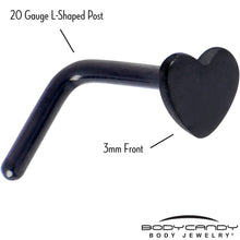 Load image into Gallery viewer, 20G 1/4 Black ASTM F-136 Implant Grade Titanium Heart End L Shape Nose Ring
