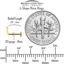 Load image into Gallery viewer, 20G 1/4 Gold Tone ASTM F-136 Implant Grade Titanium Heart End L Shape Nose Ring
