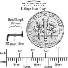 Load image into Gallery viewer, 20G 1/4 Black ASTM F-136 Implant Grade Titanium Moon End L Shape Nose Ring
