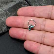 Load image into Gallery viewer, 16G 3/8 Blue Gem Green Mermaid Tail Stars Hinged Segment Ring

