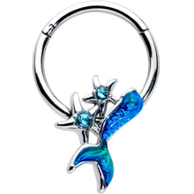 将图片加载到图库查看器，16G 3/8 Blue Gem Blue Mermaid Tail Stars Hinged Segment Ring
