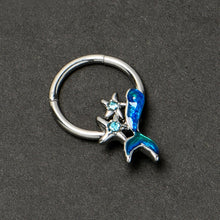 将图片加载到图库查看器，16G 3/8 Blue Gem Blue Mermaid Tail Stars Hinged Segment Ring
