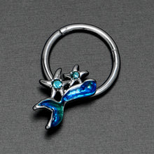 将图片加载到图库查看器，16G 3/8 Blue Gem Blue Mermaid Tail Stars Hinged Segment Ring
