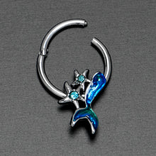 将图片加载到图库查看器，16G 3/8 Blue Gem Blue Mermaid Tail Stars Hinged Segment Ring

