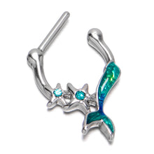 Load image into Gallery viewer, 16G 5/16 Blue Gem Green Mermaid Tail Stars Cartilage Clicker
