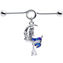 Load image into Gallery viewer, 14G Clear Gem Floral Mermaid Moon Dangle Project Bar 38mm
