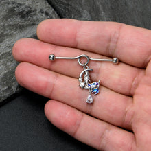 Load image into Gallery viewer, 14G Clear Gem Floral Mermaid Moon Dangle Project Bar 38mm
