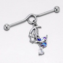 Load image into Gallery viewer, 14G Clear Gem Floral Mermaid Moon Dangle Project Bar 38mm
