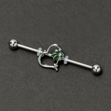 Load image into Gallery viewer, 14G Clear Gem Palm Tree Love Heart Industrial Barbell 38mm
