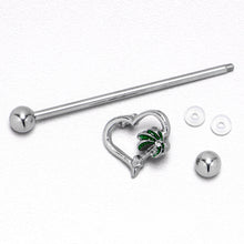 Load image into Gallery viewer, 14G Clear Gem Palm Tree Love Heart Industrial Barbell 38mm
