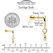 将图片加载到图库查看器，16G 1/4 Clear CZ Gem Gold Tone Heart Moon Dangle Cartilage Earring
