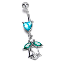 将图片加载到图库查看器，Blue CZ Gem Heart And Rose Dangle Belly Ring
