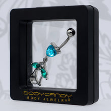 将图片加载到图库查看器，Blue CZ Gem Heart And Rose Dangle Belly Ring
