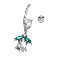 Load image into Gallery viewer, Clear CZ Gem Heart And Rose Dangle Belly Ring

