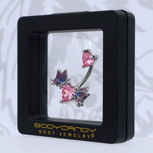 Load image into Gallery viewer, Pink CZ Gem Hearts Butterflies Purple Double Mount Belly Ring

