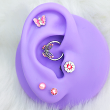 Load image into Gallery viewer, 16G 3/8 5/16 Pink Gem Butterfly Labret BCR Cartilage Curation Set of 5
