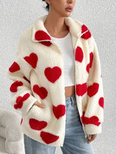 Load image into Gallery viewer, Cute Heart Zip Up Drop Shoulder Furry Jacket Cozy &amp; Trendy Cold-Weather Essential Warm Soft Winter Jacket For Your Girl
