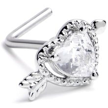 将图片加载到图库查看器，20G 1/4 Clear CZ Gem Fusion of Love L Shape Nose Ring
