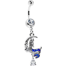 Load image into Gallery viewer, Clear Gem Floral Mermaid Moon Dangle Belly Ring
