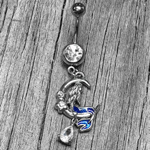 Load image into Gallery viewer, Clear Gem Floral Mermaid Moon Dangle Belly Ring

