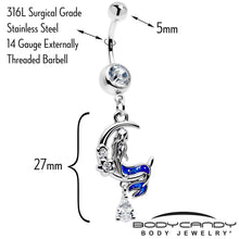 Load image into Gallery viewer, Clear Gem Floral Mermaid Moon Dangle Belly Ring
