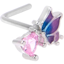 Load image into Gallery viewer, 20G 1/4 Pink CZ Gem Heart Butterfly L Shape Nose Ring

