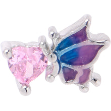 Load image into Gallery viewer, 20G 1/4 Pink CZ Gem Heart Butterfly L Shape Nose Ring
