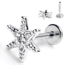 Load image into Gallery viewer, 16G 5/16 Clear CZ Gem Lavish Star Internally Threaded Labret Tragus
