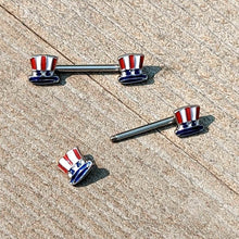 Load image into Gallery viewer, 14G 9/16 Patriotic Top Hat Barbell Nipple Ring Set
