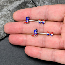 Load image into Gallery viewer, 14G 9/16 Red Blue Gem Bow Cowboy Boot Patriotic Nipple Ring Set
