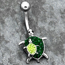 Load image into Gallery viewer, Green Gem Turtle World Belly Ring
