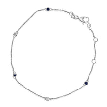 将图片加载到图库查看器，14K White Gold Alternating Blue Sapphire and Diamond Bezel Station Chain Bracelet - Size 7.5 inch
