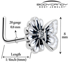 Load image into Gallery viewer, 20G 1/4 Clear CZ Gem Butterfly Blossom White L Shape Nose Ring
