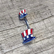 Load image into Gallery viewer, Patriotic Uncle Sam Top Hat Double Mount Belly Ring
