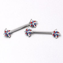 Load image into Gallery viewer, 14G 9/16 Patriotic Pinwheel Barbell Nipple Ring Set
