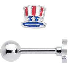 Load image into Gallery viewer, 16G 1/4 Patriotic Uncle Sam Top Hat Cartilage Tragus Earring

