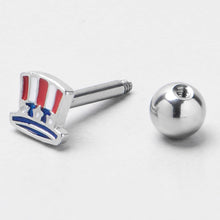 Load image into Gallery viewer, 16G 1/4 Patriotic Uncle Sam Top Hat Cartilage Tragus Earring
